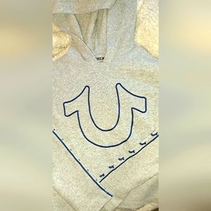 Young Boys True Religion Hooded Grey And Blue Top Long Sleeve Size 5